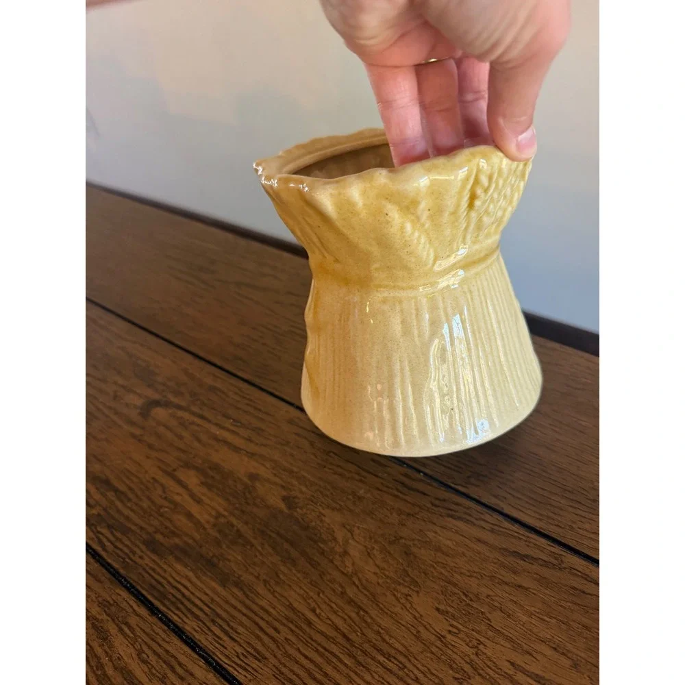 Vintage Wheat Sheaf Ceramic Lidded Jar Canister Yellow Farmhouse Harvest Decor